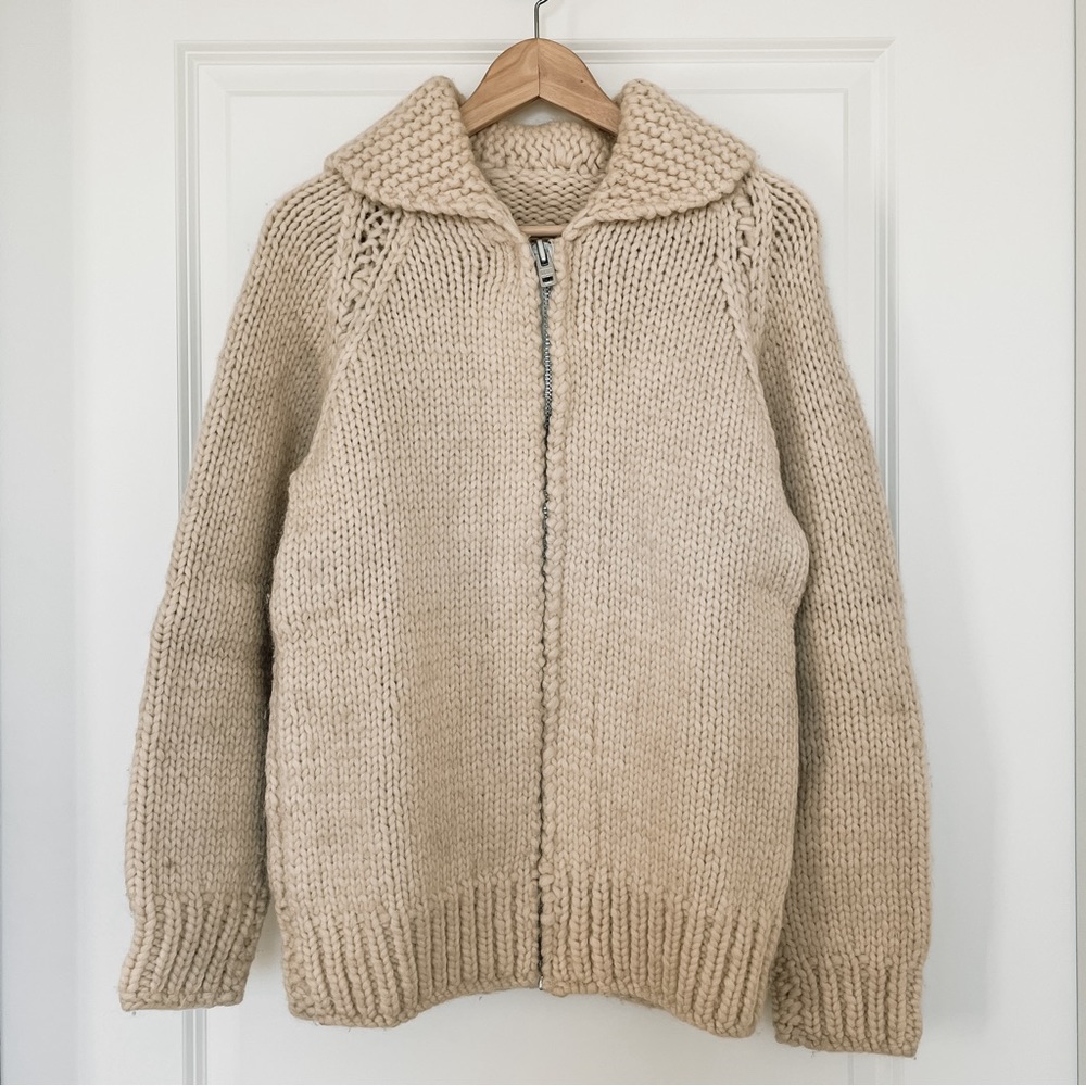 Vintage Cowichan Style Knit Cardigan in Ecru